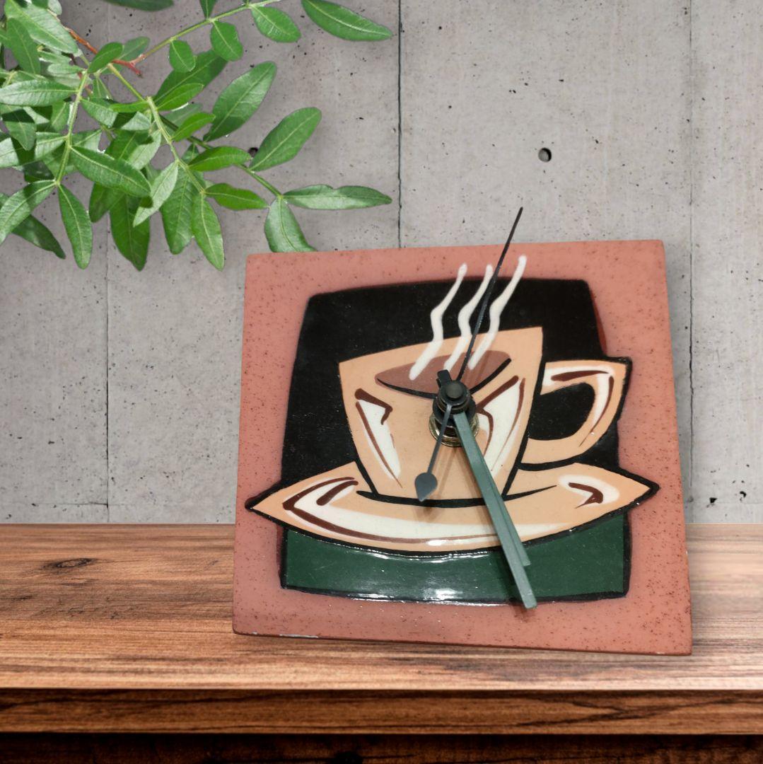 ♥新品 アメリカ アンティーク 置時計 掛時計 タイルクロック テラコッタ