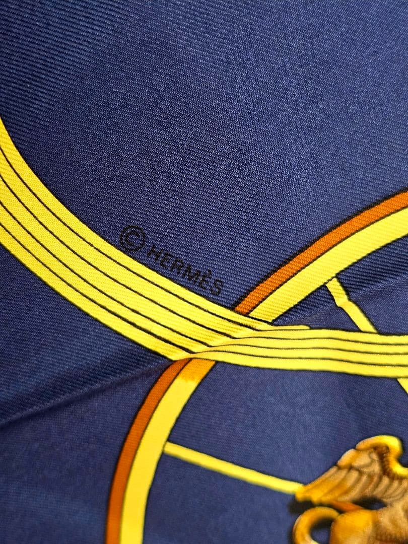 未使用 HERMES SPRINGS ネイビースカーフ カレ90