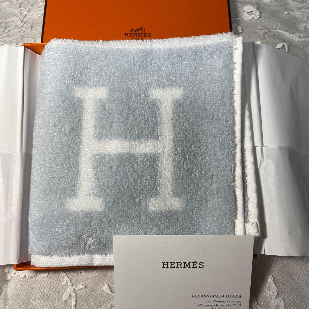 ❣️未使用品❣️エルメス　アヴァロンカレ Hロゴ タオルハンカチ ライトブルー