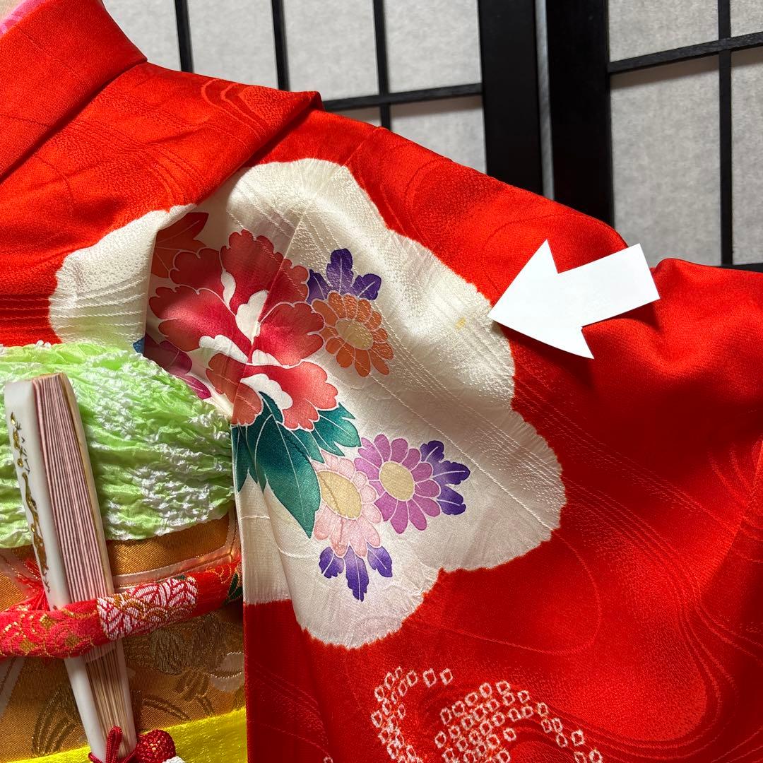 七五三　着物セット　7歳　友禅　部分絞り　赤色