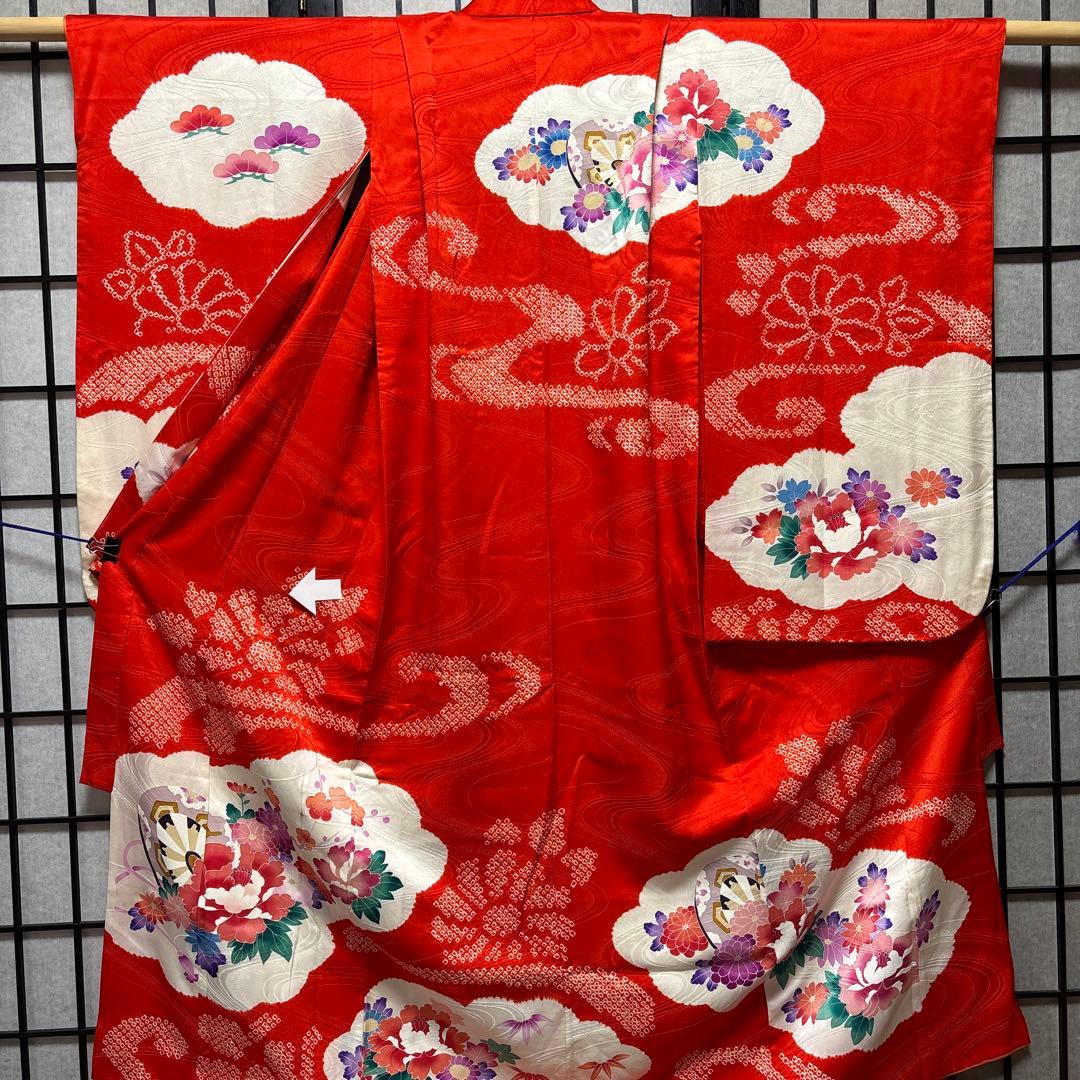 七五三　着物セット　7歳　友禅　部分絞り　赤色