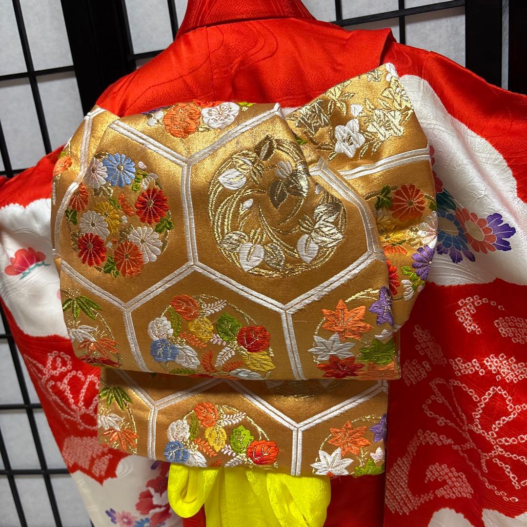 七五三　着物セット　7歳　友禅　部分絞り　赤色