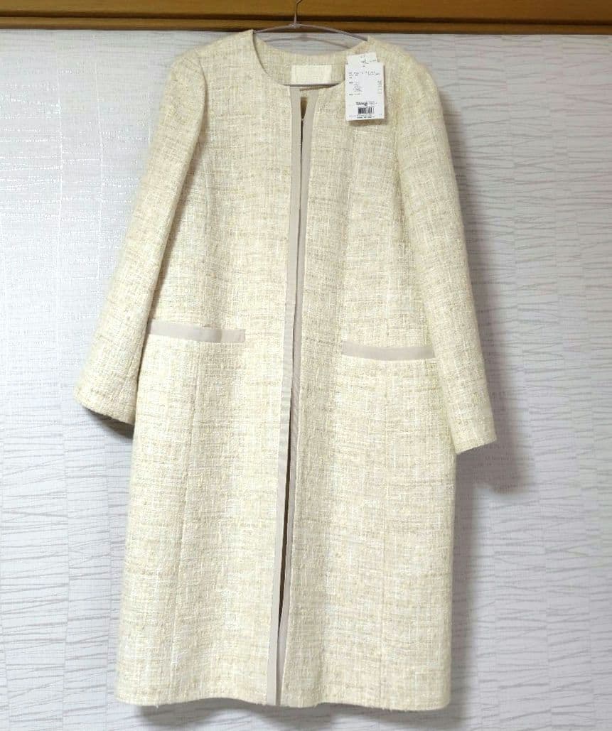 ナチュラルビューティー　ツイード　コート　ベージュ　ジャケット