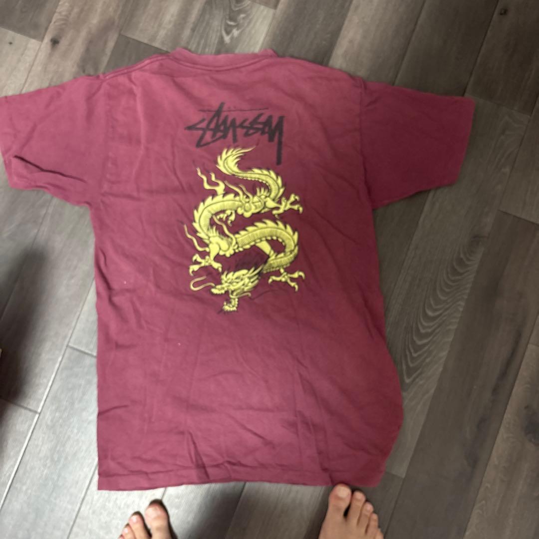 STUSSY 80s パープル　黒タグ　Mサイズ　　 ドラゴン　Tee