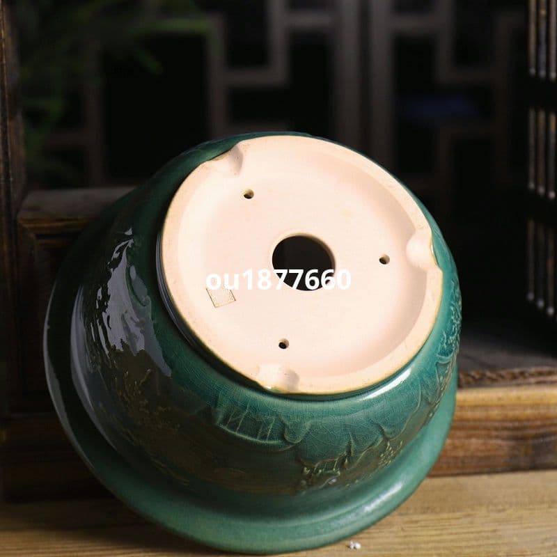 山水円盆 盆栽鉢 青磁鉢 山野草鉢 多肉植物 植木鉢 小品大品盆栽鉢 陶器鉢置物