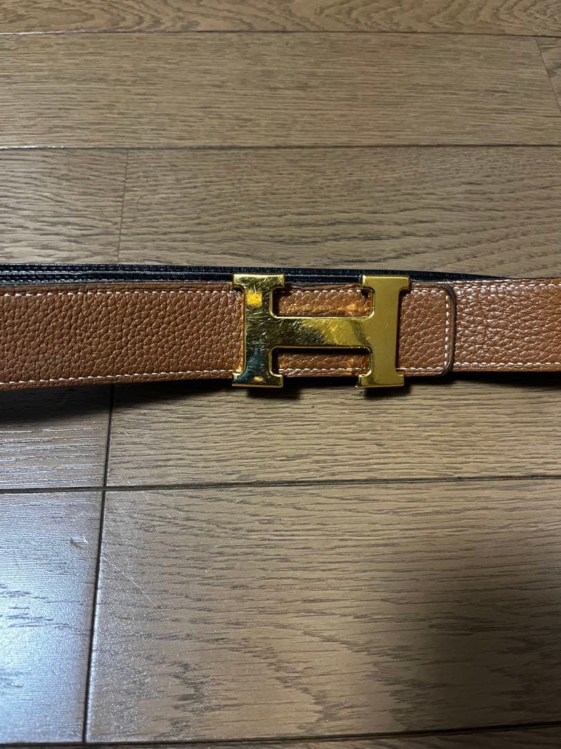 HERMES H型ゴールドバックル ブラウンレザーベルト 90cm