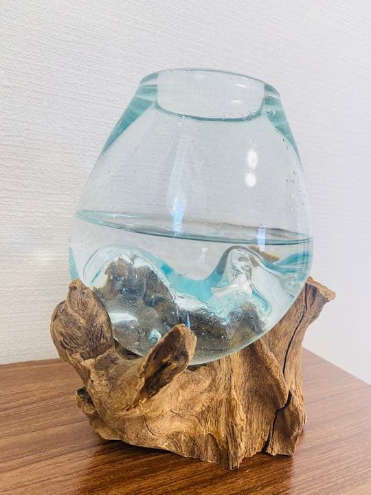 【おしゃれ×リゾート】　バリガラス×流木　インテリア　花瓶　水槽　金魚鉢　雑貨