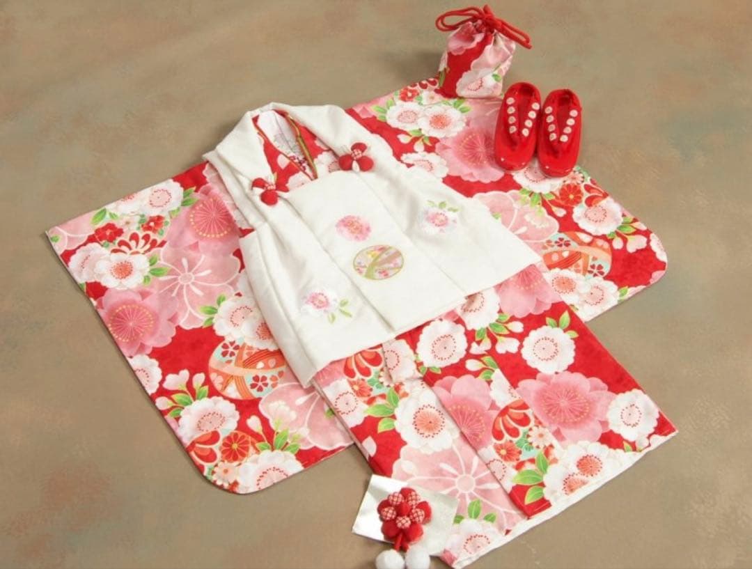七五三 着物 3歳 女の子 被布セット 京都花ひめ 赤地着物