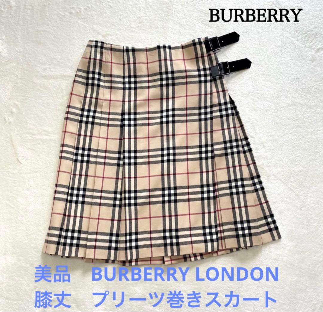 美品 BURBERRY チェック柄 プリーツスカート 膝丈 サイズ38