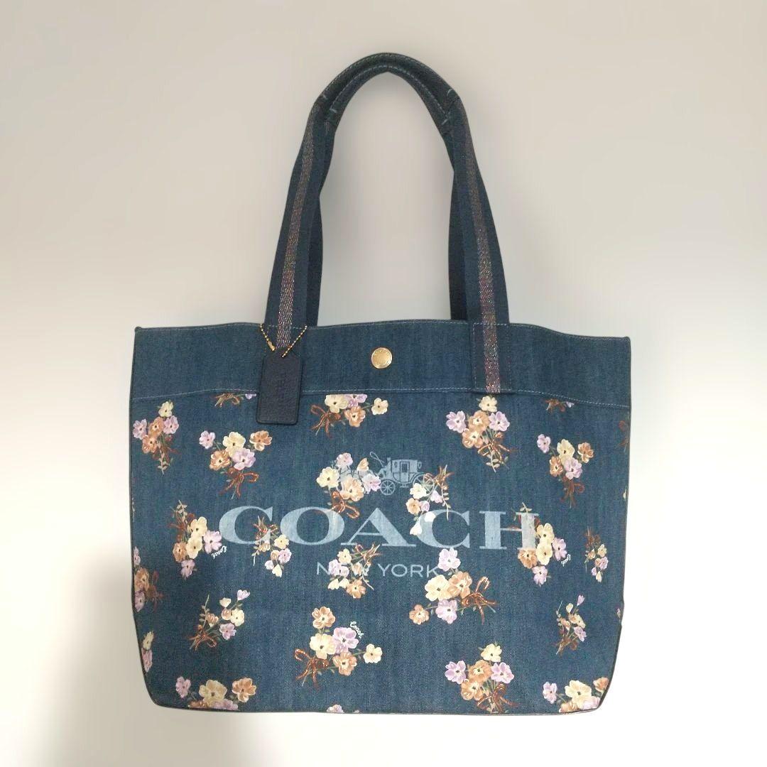 期間限定値下げ COACH デニム花柄トートバッグ 91049