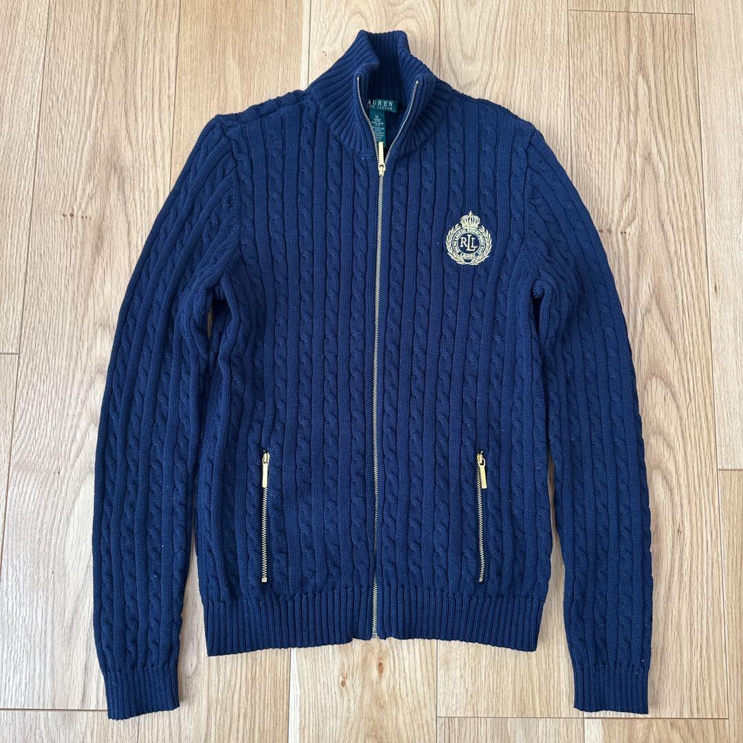 【大人気】ローレンラルフローレン　ケーブルニット　ジップアップセーター　刺繍ロゴ