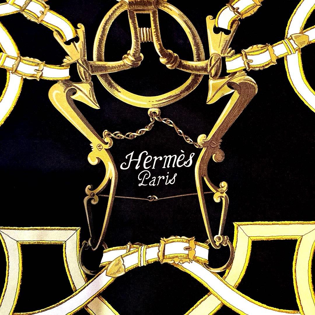 エルメスHermes スカーフ 黒 馬具デザイン