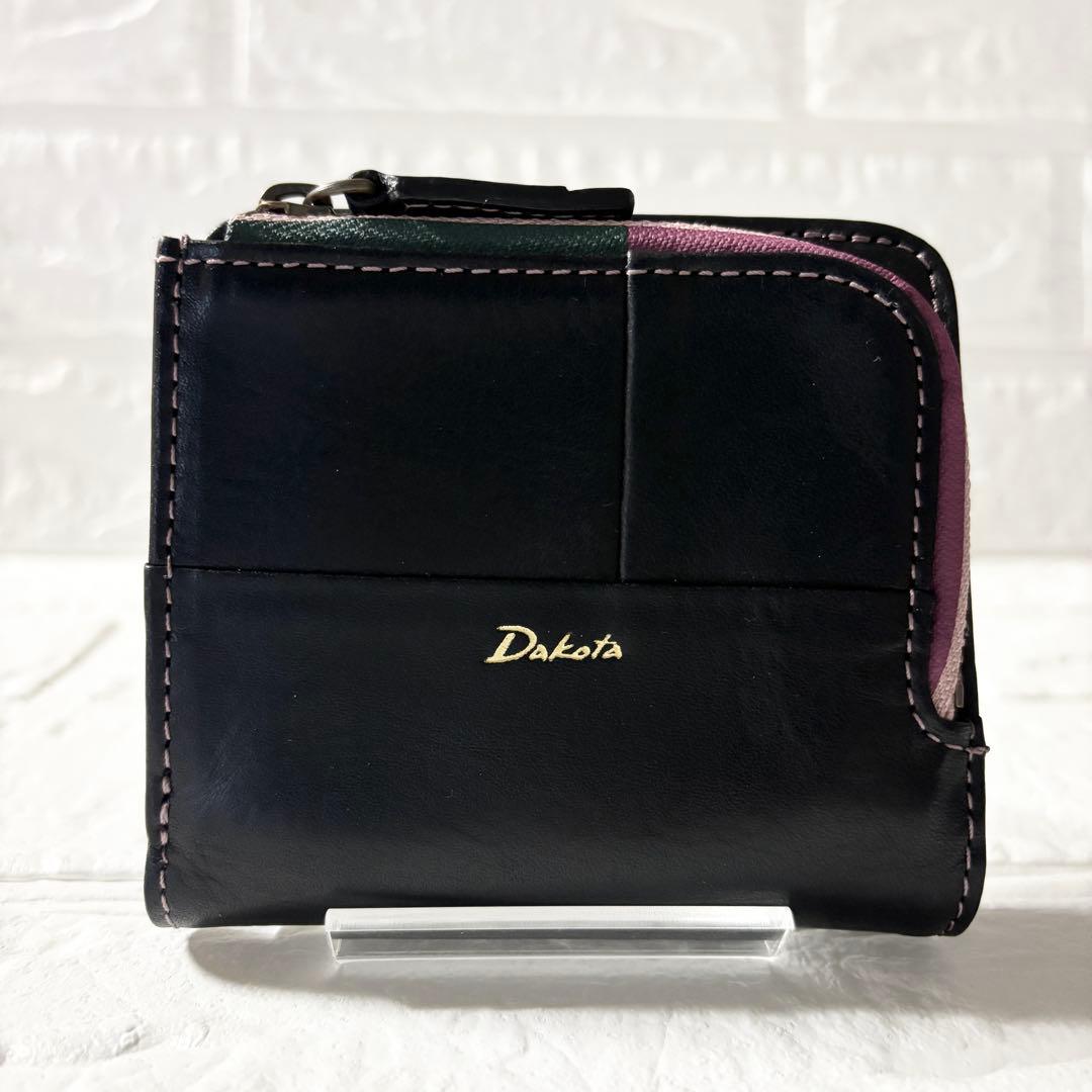 【未使用】 ダコタ レザー L字ファスナー 二つ折り財布 ブロッコ　ブラック