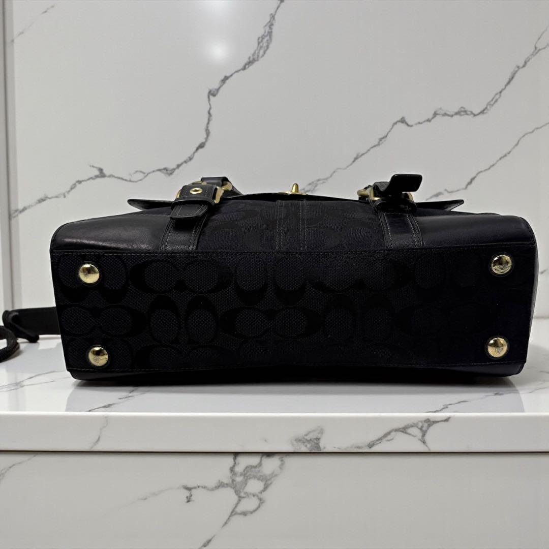 コーチ トートバッグ ターンロック シグネチャー レザー ゴールド金具 黒