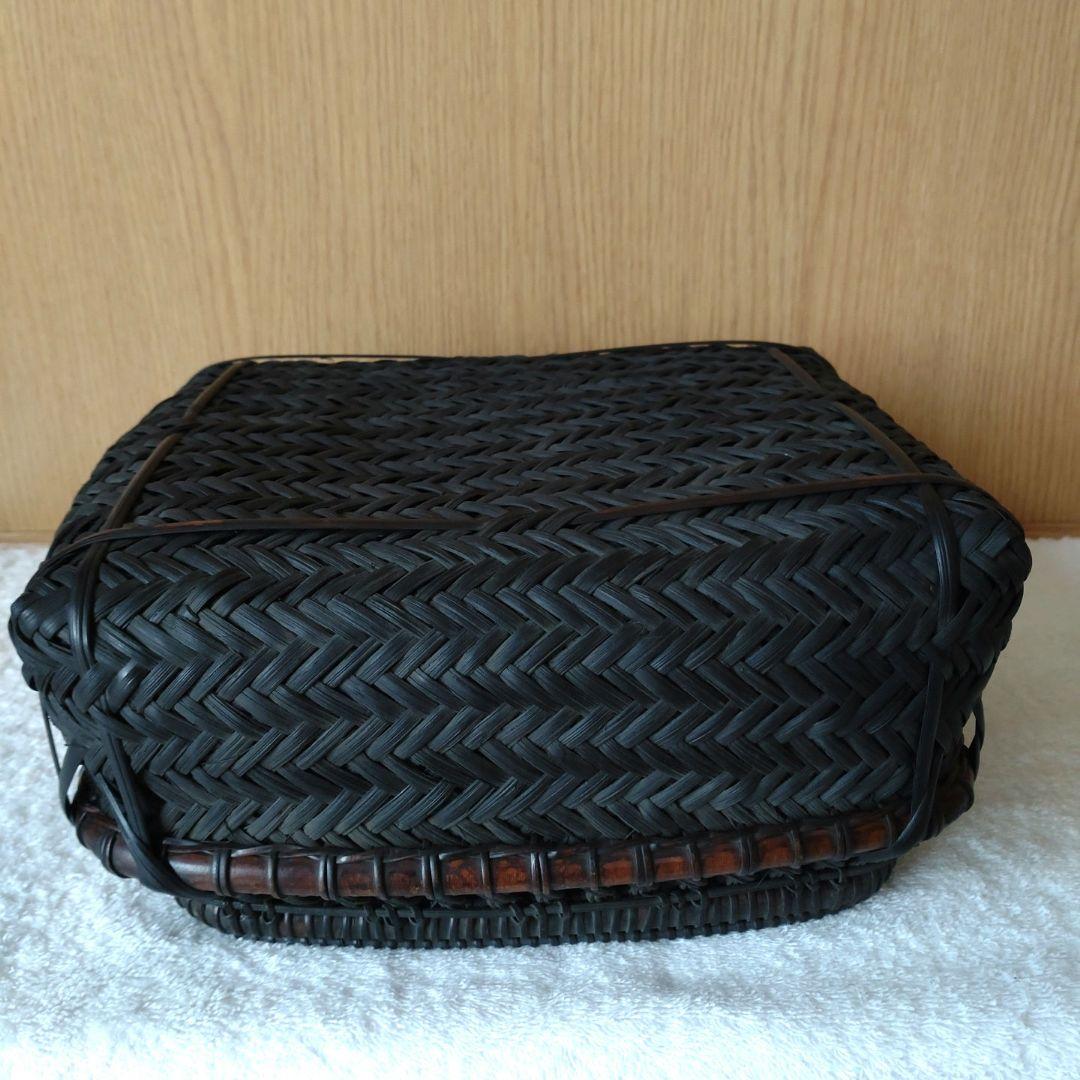 炭斗　唐物写籐組四方　竹朋斎　炉用　共箱　無傷