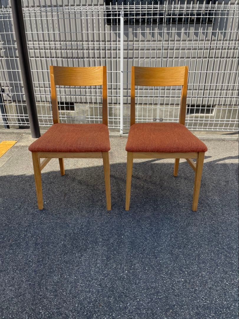 NOCE 木製フレーム オレンジ布張り ダイニングチェア2脚セット