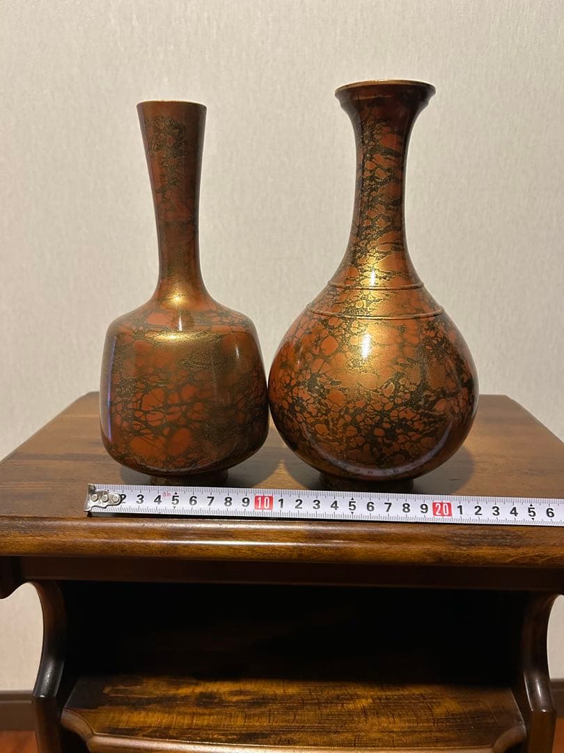 金属製花瓶 2個セット 赤銅色