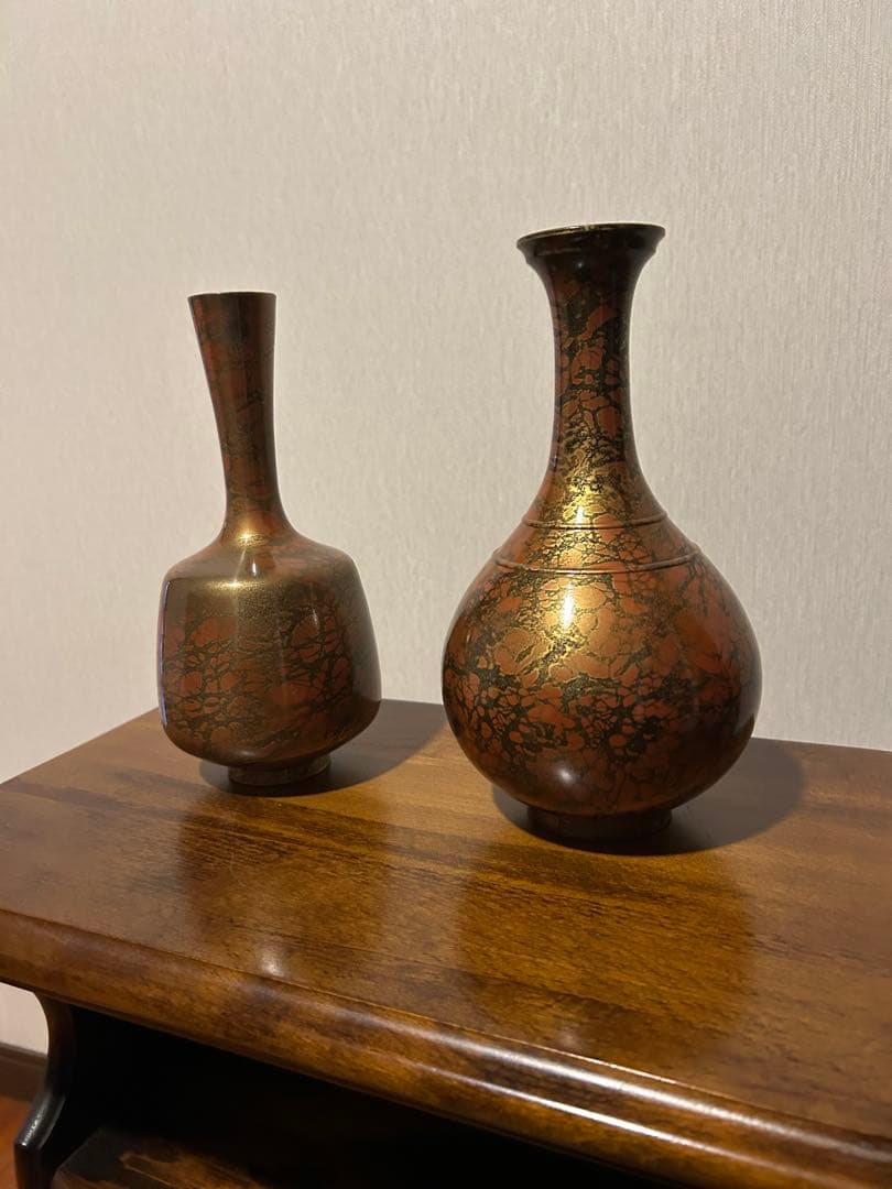 金属製花瓶 2個セット 赤銅色