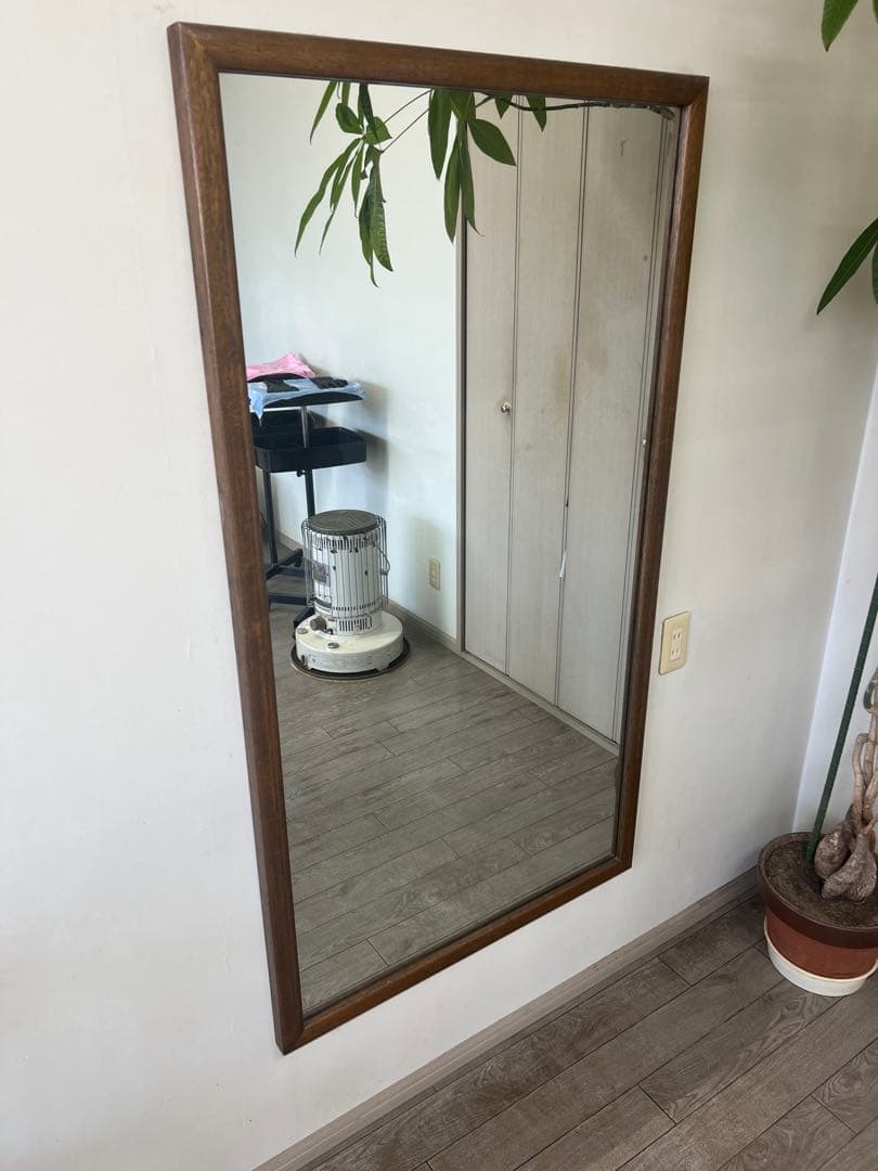 大型木製壁掛け鏡 ブラウン　美容室　鏡　姿見