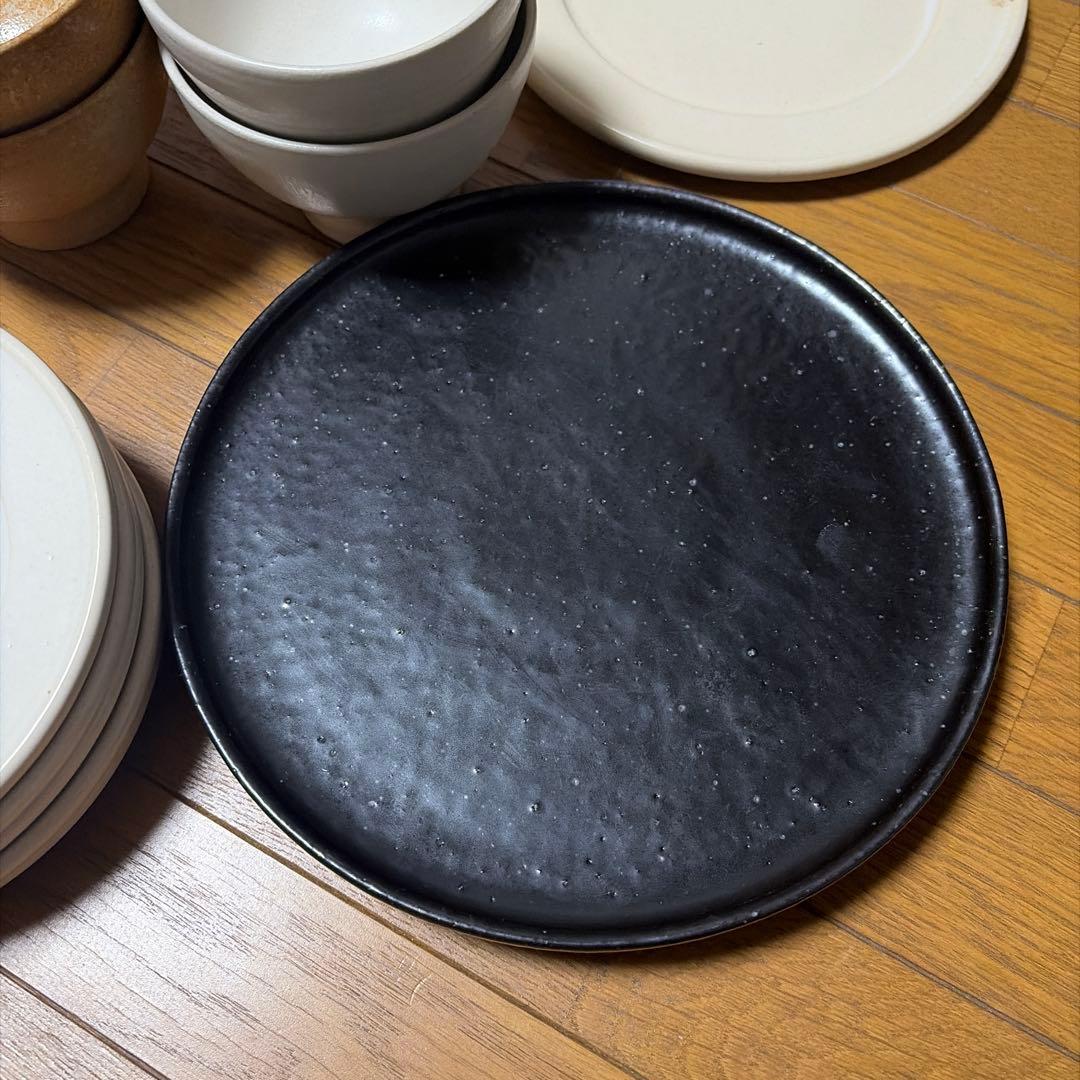 食器セット 白黒茶 陶器製 5枚皿+4個ボウル