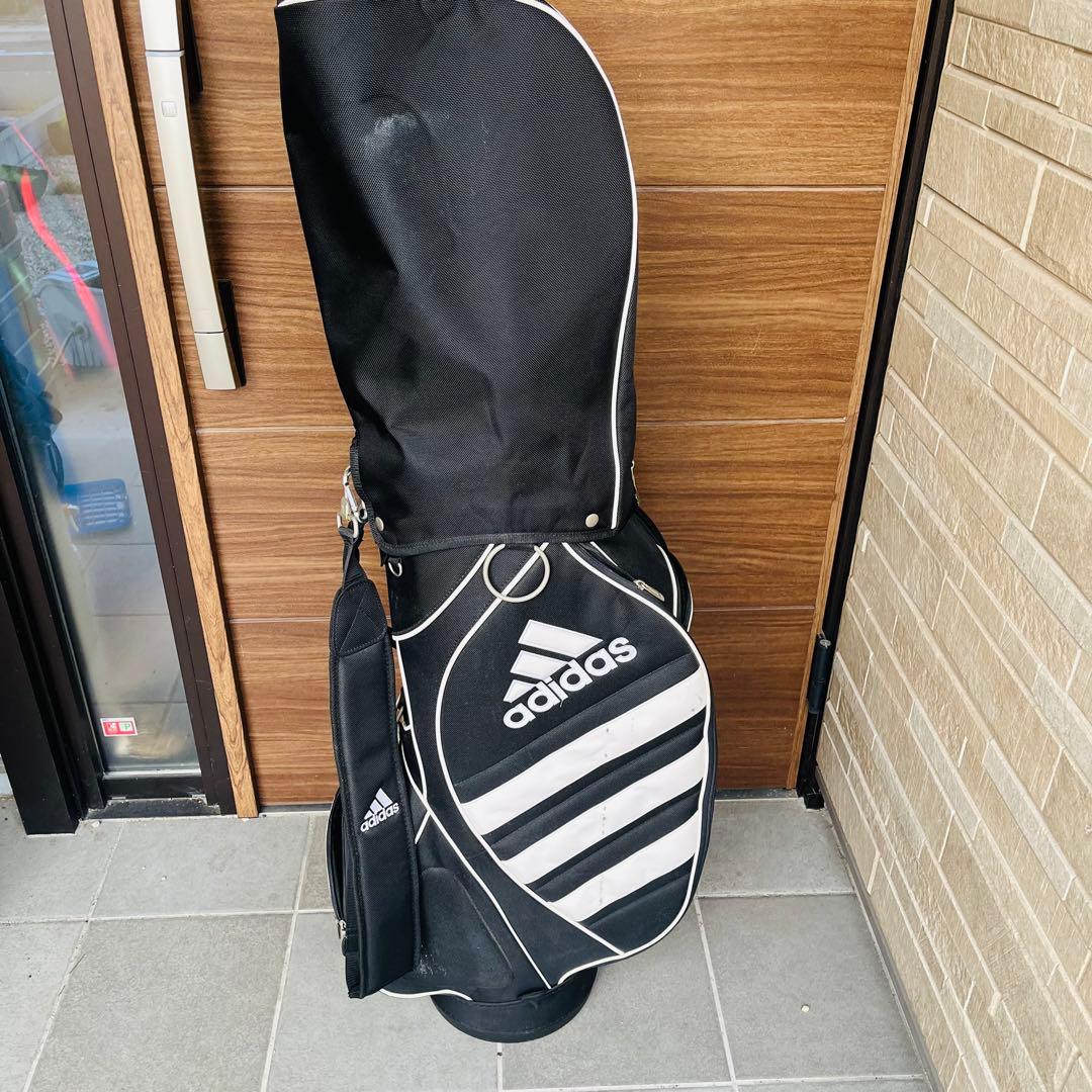 adidas キャディバッグ 黒白 ストライプ