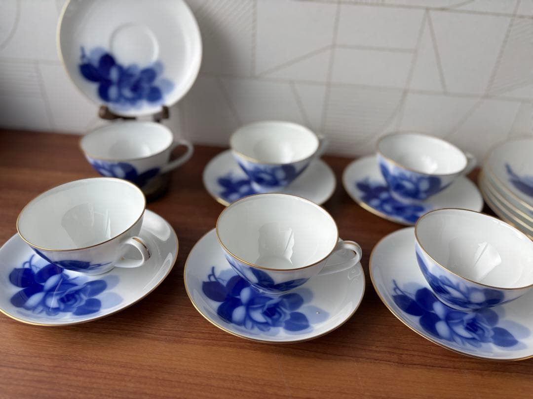 大倉陶園ブルーローズ　カップ&ソーサー6客　お皿16枚27㎝プレート計26セット