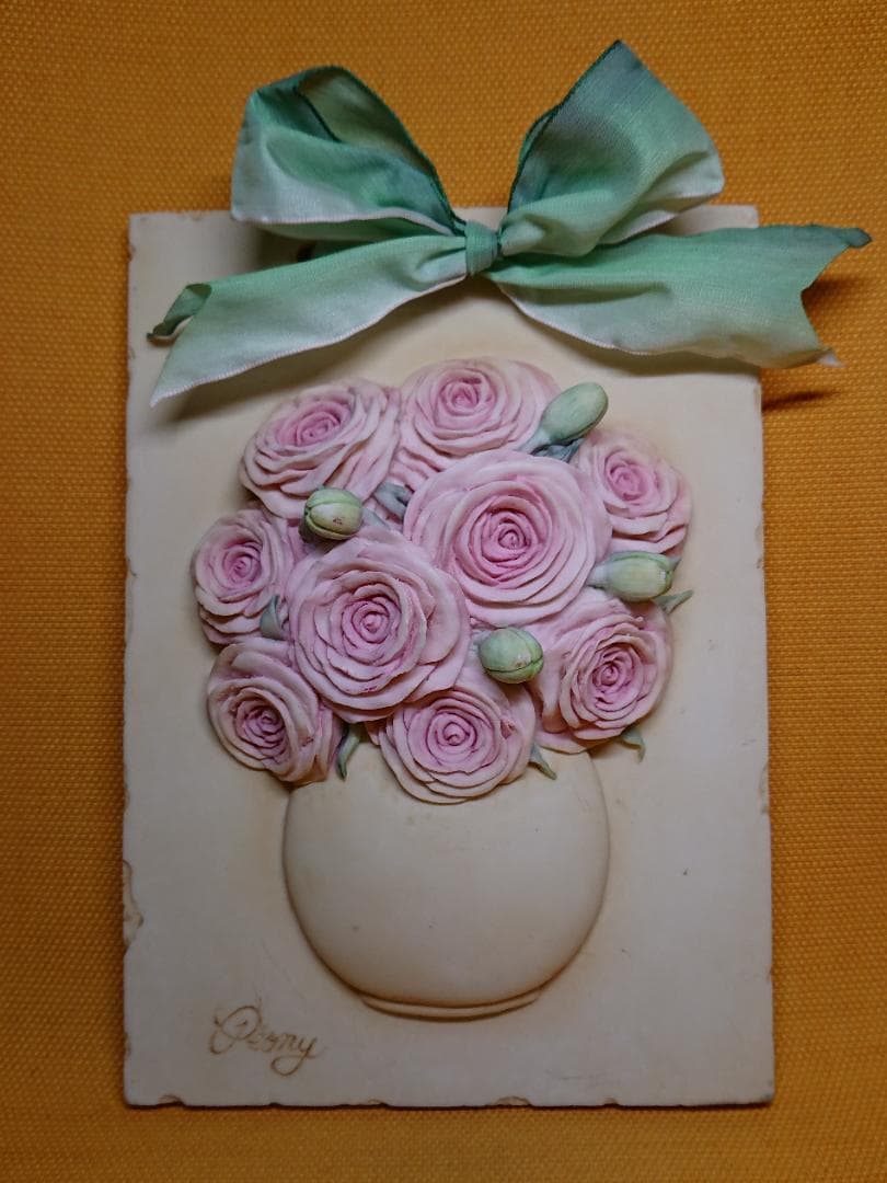 バラ　花　薔薇　陶器　壁掛け　置物　インテリア　工芸品　美術品　A1216