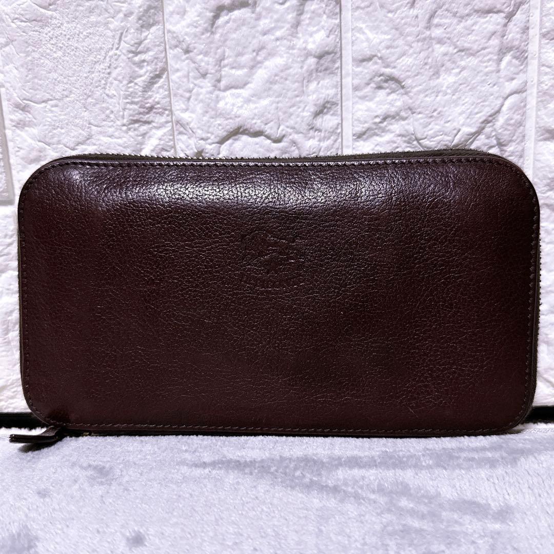 【美品】イルビゾンテ オーガナイザー 長財布 ラウンド 型押し ブラウン