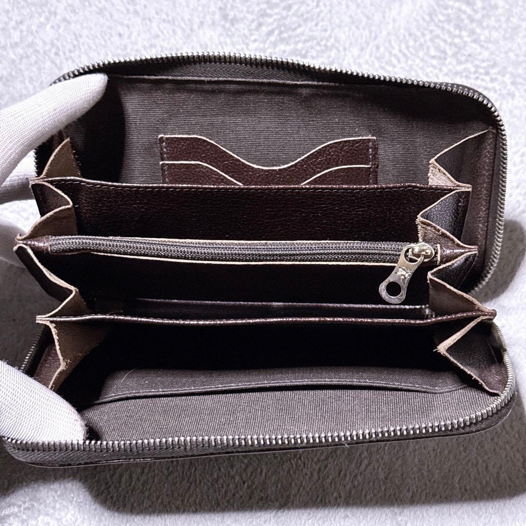 【美品】イルビゾンテ オーガナイザー 長財布 ラウンド 型押し ブラウン