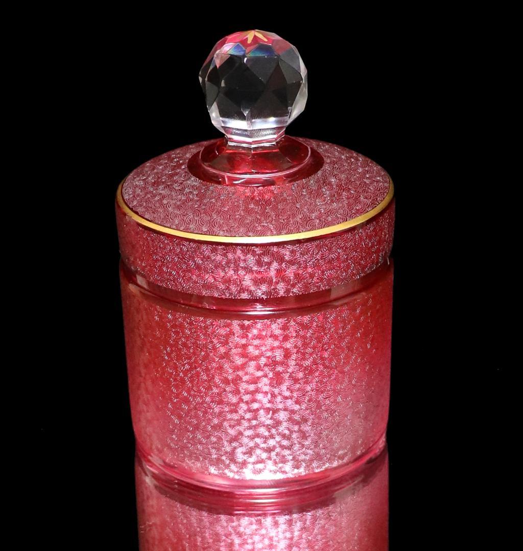 オールド・バカラ 最高級珍品 希少色 青海波模様 金彩 赤色被せ 蓋物 春海好み