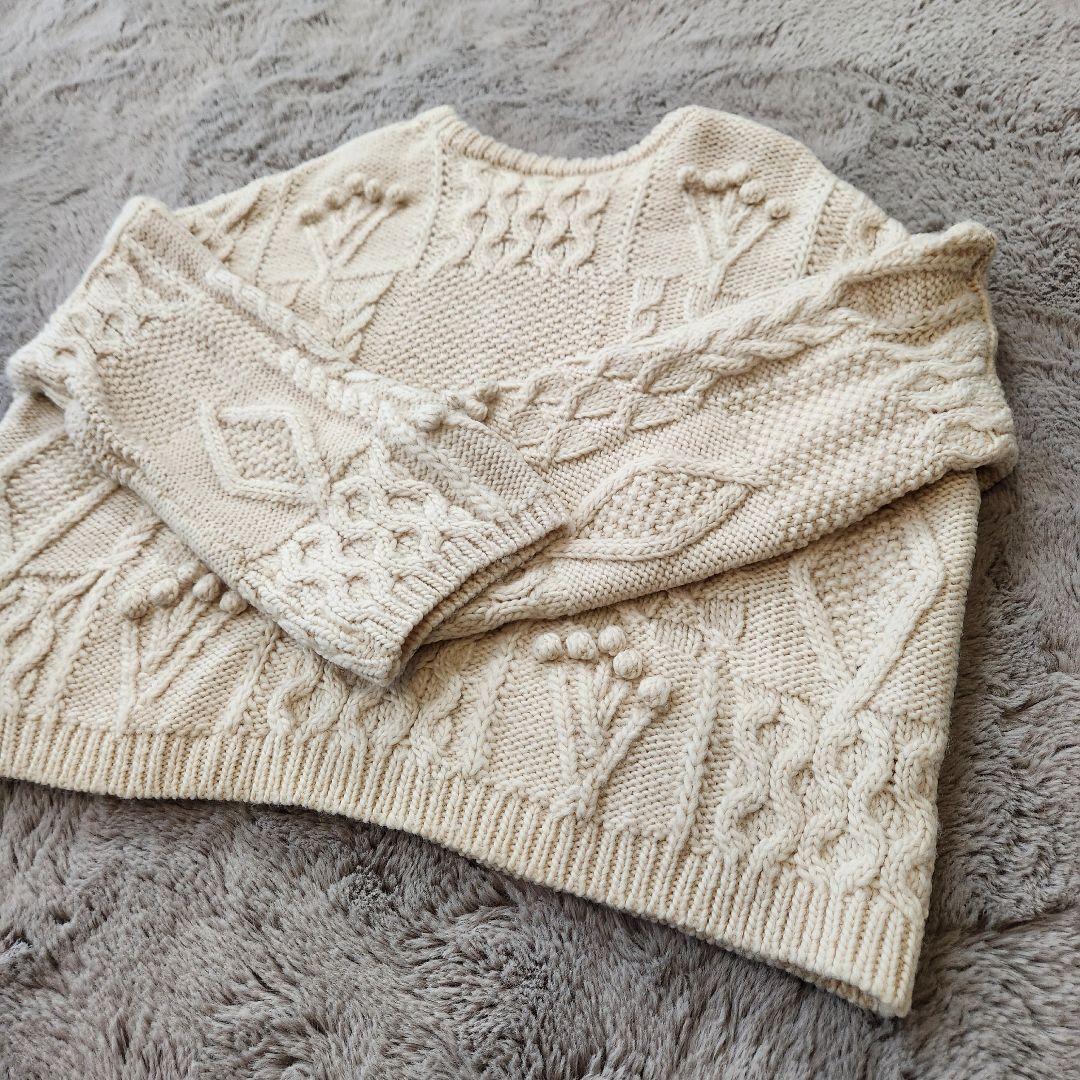 トゥデイフル ケーブル pattern hand knit 白 ニット