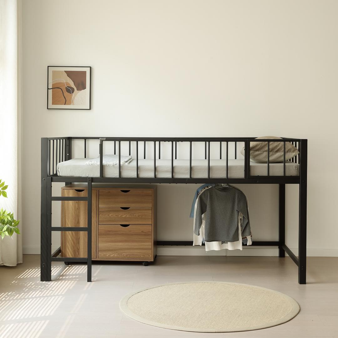 超人気！ロフトベッド（S） 高さ110cm下収納 省スペース BLACK