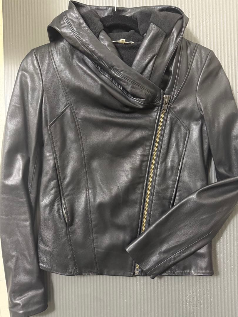 HELMUT LANG フード付きレザージャケット XS