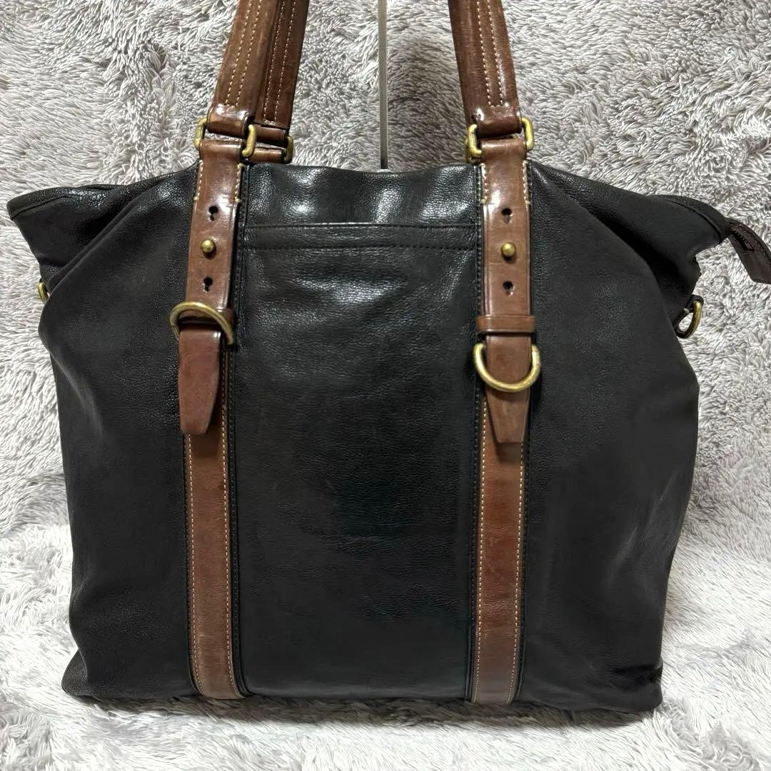 美品★コーチ ハリソン レザー トートバッグ シボ革 メンズ ブラック