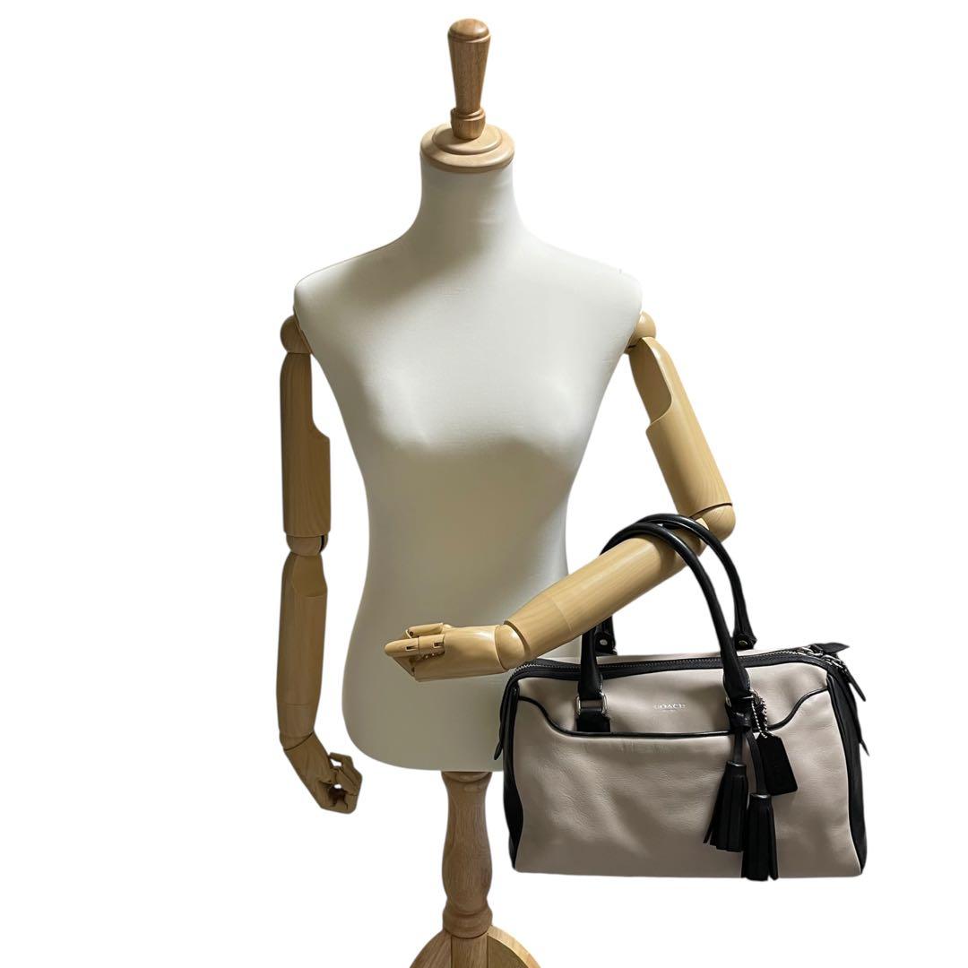 希少 美品 コーチ ボストンバッグ ハンドバッグ レザー タッセル バイカラー