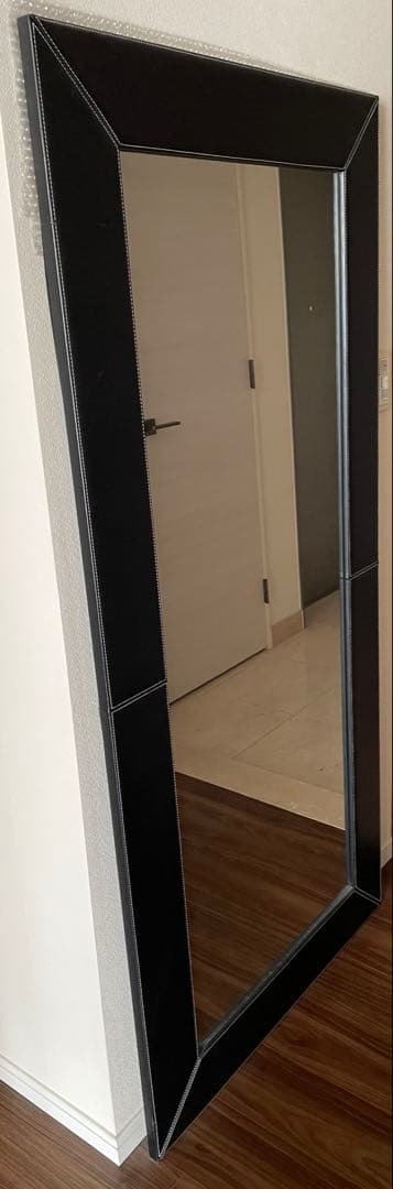 ACTUS 大型ガラスミラー 全身鏡 姿見鏡 スタンドミラー レザーフレーム 鏡