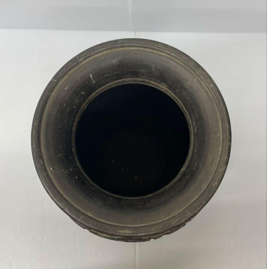 大型　花瓶　花器　壺　インテリア　コレクション　経年品　彫細工　金属製