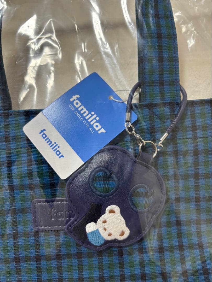 新品未開封　familiar ファミリア　トートバッグ　青チェック