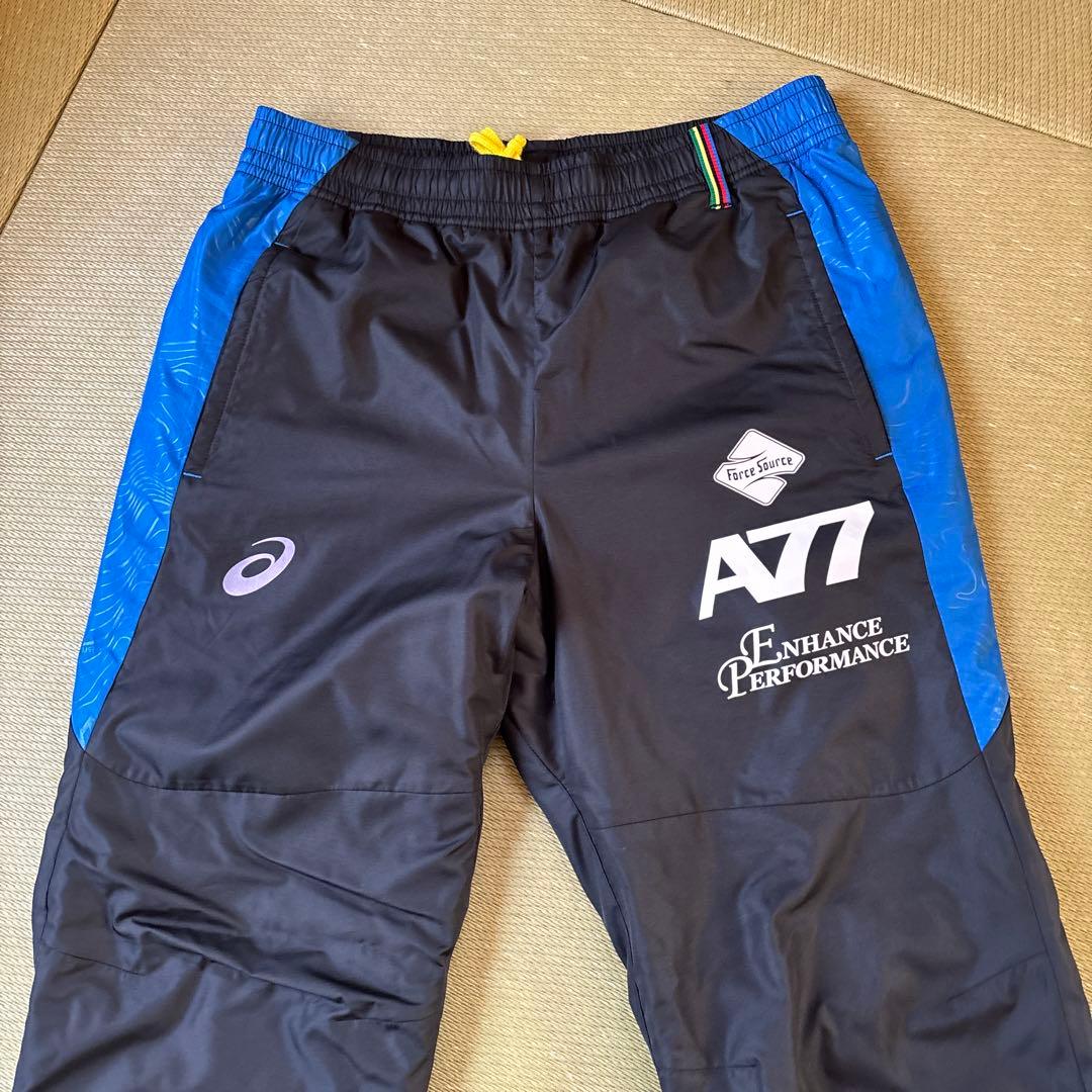 アシックス A77 ウインドブレーカー 上下セット ブルー ブラック　M