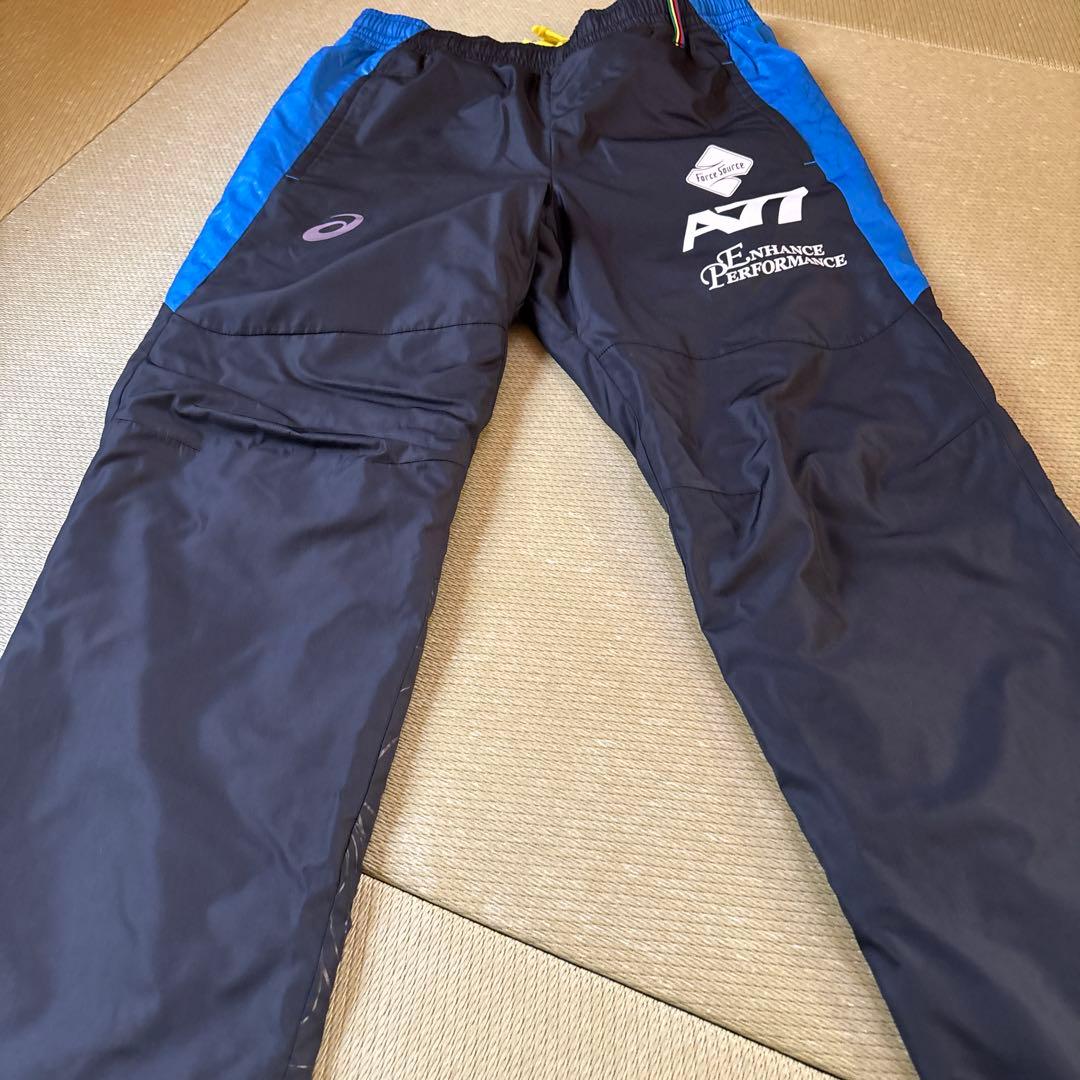 アシックス A77 ウインドブレーカー 上下セット ブルー ブラック　M