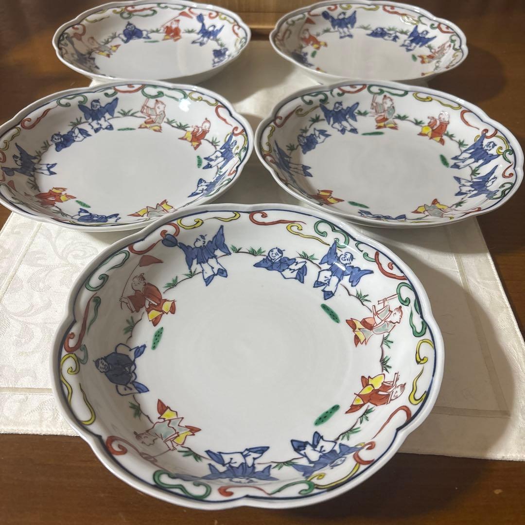 清水焼　京焼　平安瑞古　着彩唐子　皿　5枚