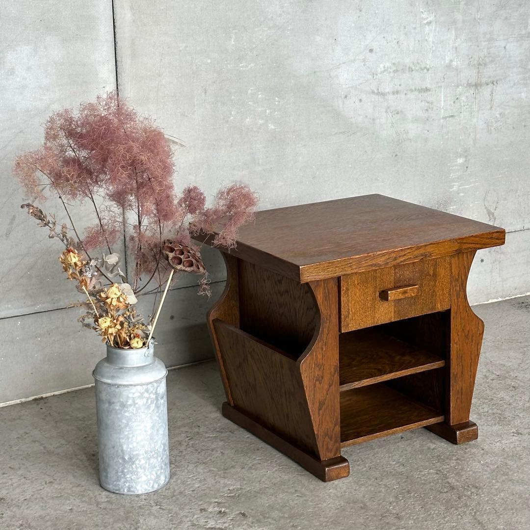 ✦オランダ家具✦オーク材サイドテーブル マガジンラック付　コーヒーテーブル