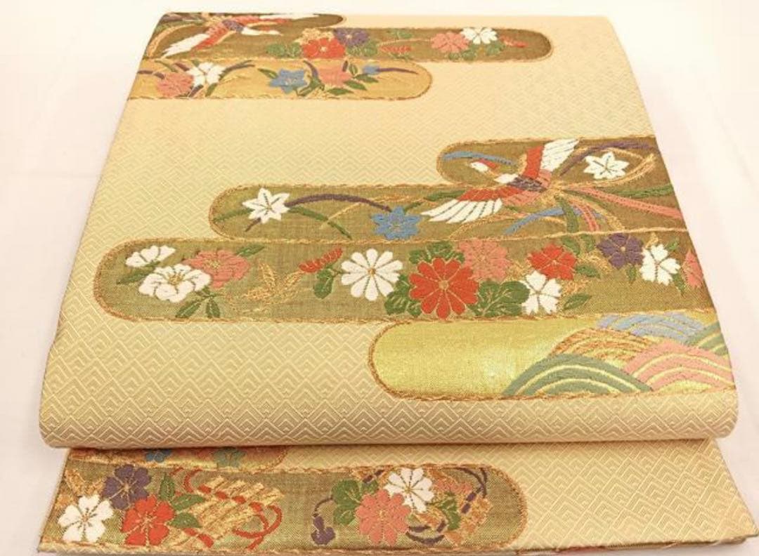 振袖 フルセット6点サイズM〜Ｌ駒刺繍　片輪車吉祥花文　金銀彩　正絹