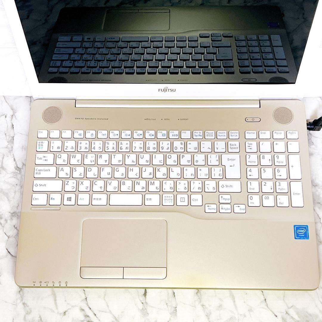 超美品ゴールド✨爆速SSD薄型ノートパソコン✨Windows11✨カメラオフィス