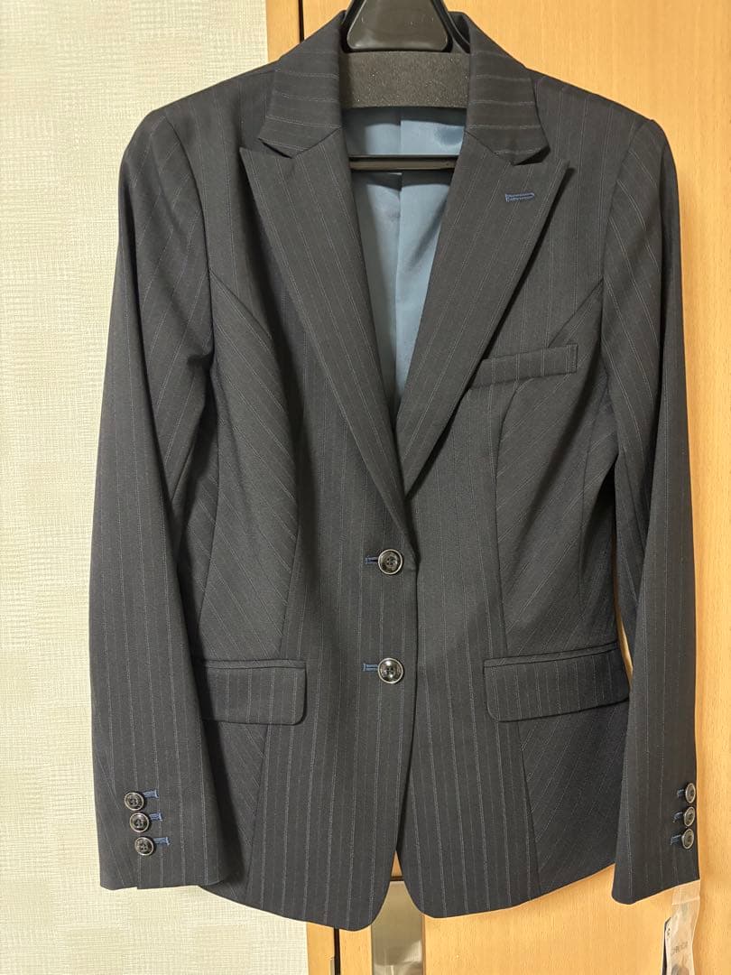 ボンマックス事務服　ブラック×ブルーのストライプ3点セット