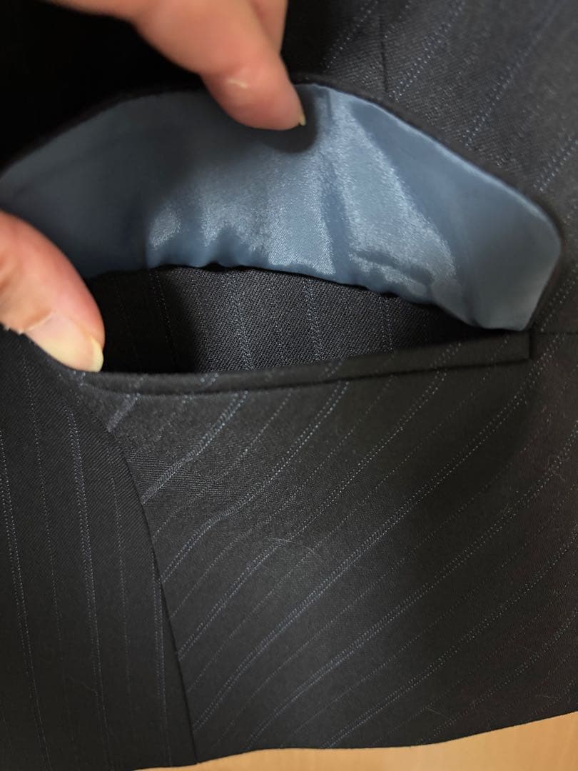 ボンマックス事務服　ブラック×ブルーのストライプ3点セット