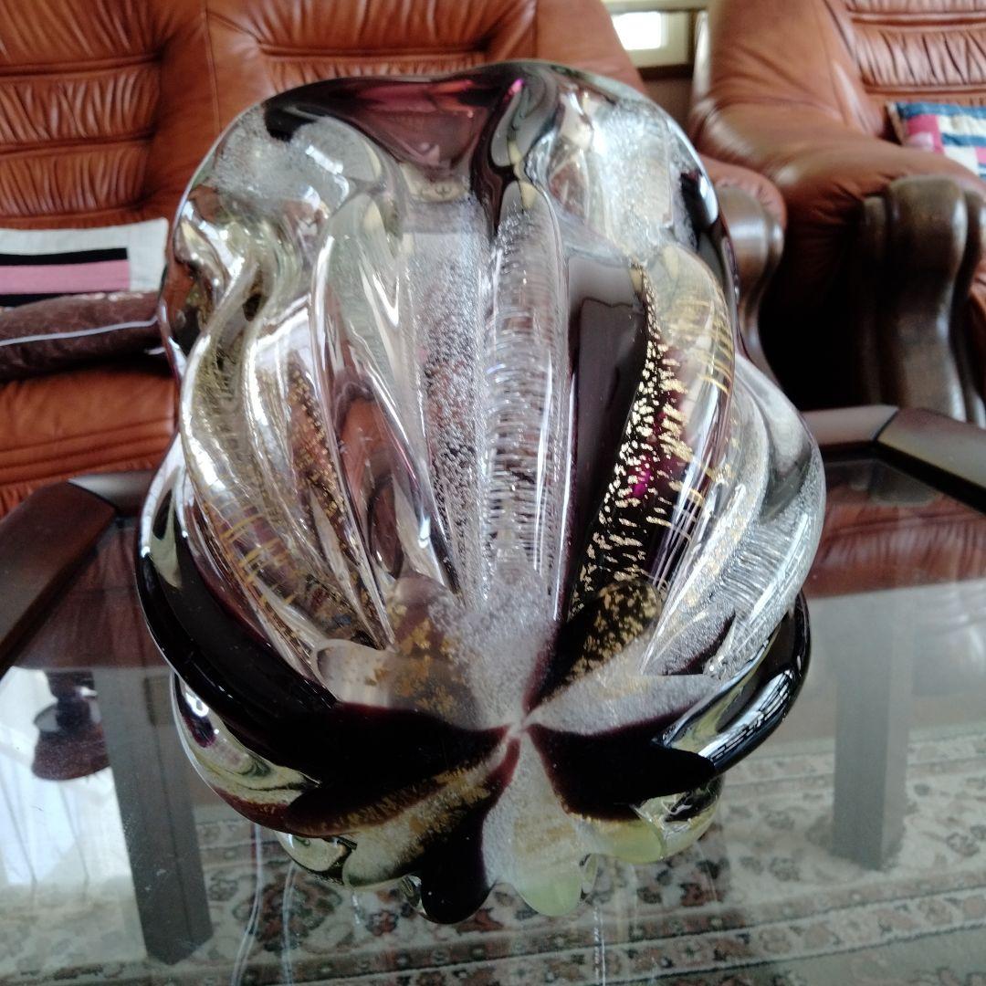 高級芸術名作 日本製ガラス大花瓶 美しい硝子細工大き目サイズ硝子芸術品