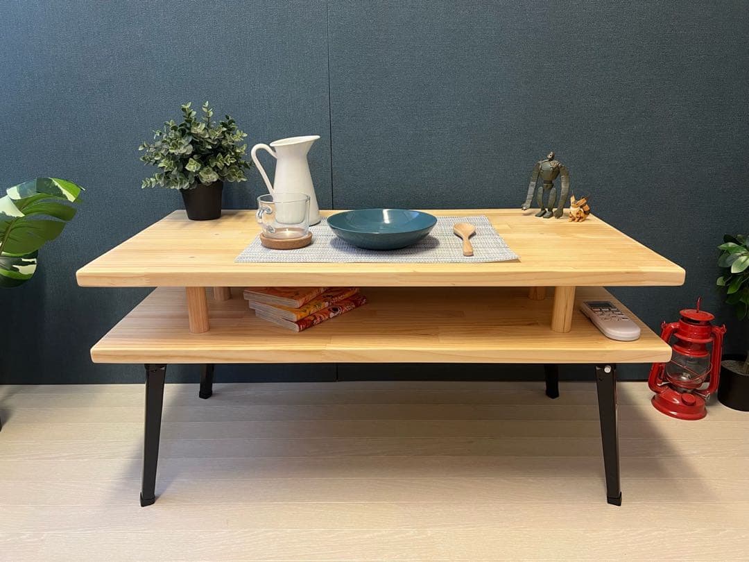 【在庫整理】 ローテーブル 長方形 収納付き 90cm パイン 折りたたみ脚