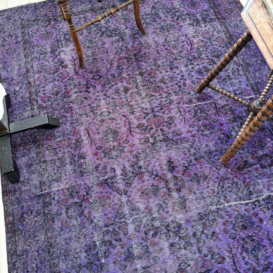 トルコ ヴィンテージラグ A127超大判 バイオレット パープル オーバーダイ