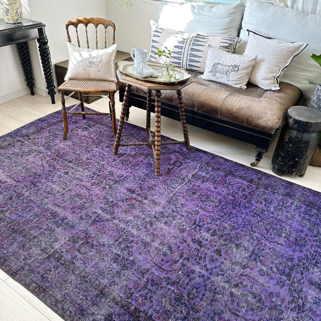 トルコ ヴィンテージラグ A127超大判 バイオレット パープル オーバーダイ
